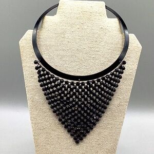 Vintage Black Metal Choker with Black Faceted Beads